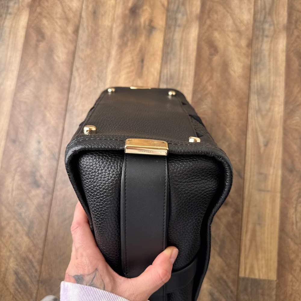 Coach Swagger in Patchwork Pebble Leather Satchell Handbag Black Gold Hardware - Picture 14 of 16